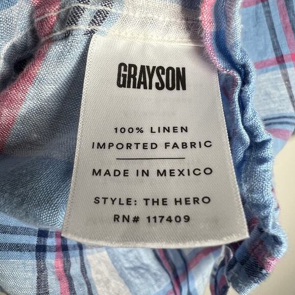 Grayson The Hero Shirt Womens Small Blue Plaid Linen Button Up Casual Preppy - Picture 4 of 10